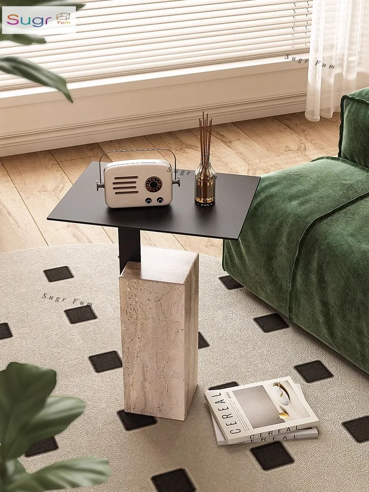 

2024 natural travertine edge sofa Internet celebrity INS minimalist marble square cream silent wind bedside