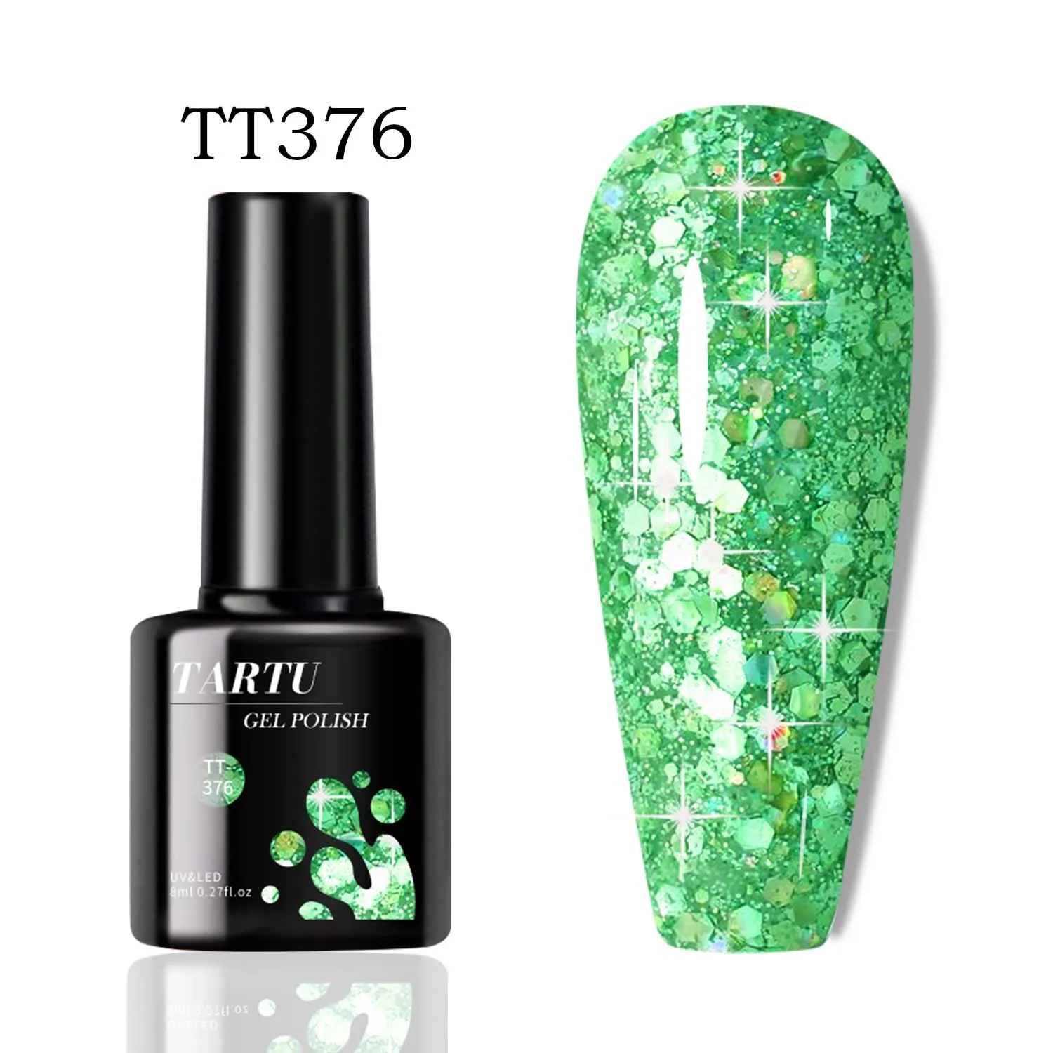 8 مللي الأخضر بريق الترتر المجسم بريق هلام مسمار البولندية القابلة للإزالة LED/الأشعة فوق البنفسجية طويلة الأمد بريق الترتر المنزل مسمار الفن صالون