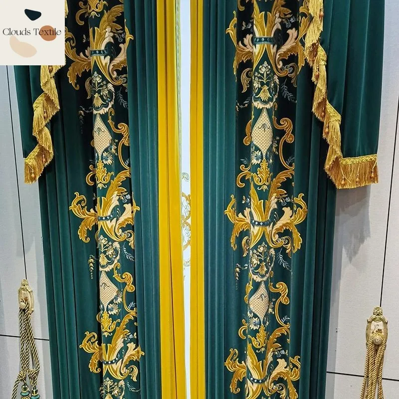 

Custom Size！！European High-end Atmospheric Luxury Thickened Velvet Embroidered Duplex Curtains for Living Dining Room Bedroom