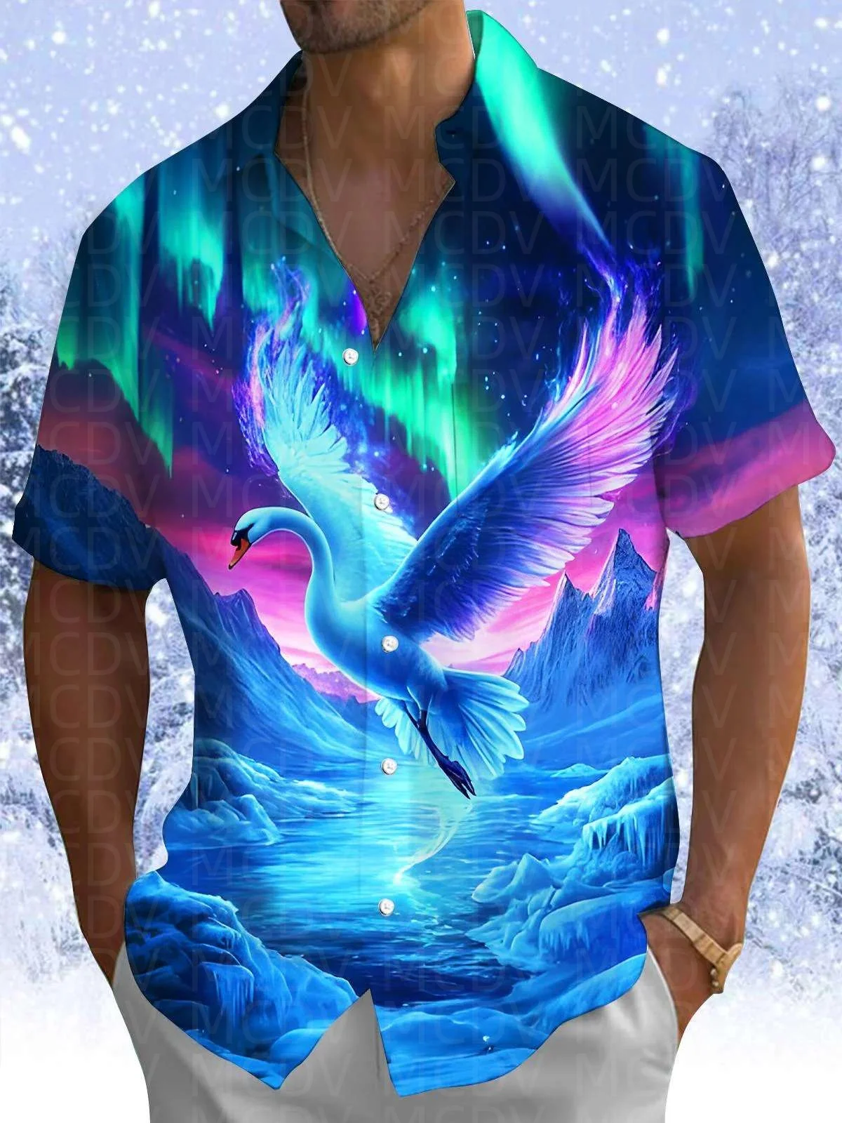 Soldier Pattern Men's Hawaiian Shirt Stretch Easy Care Camp Shirt Big Tall
