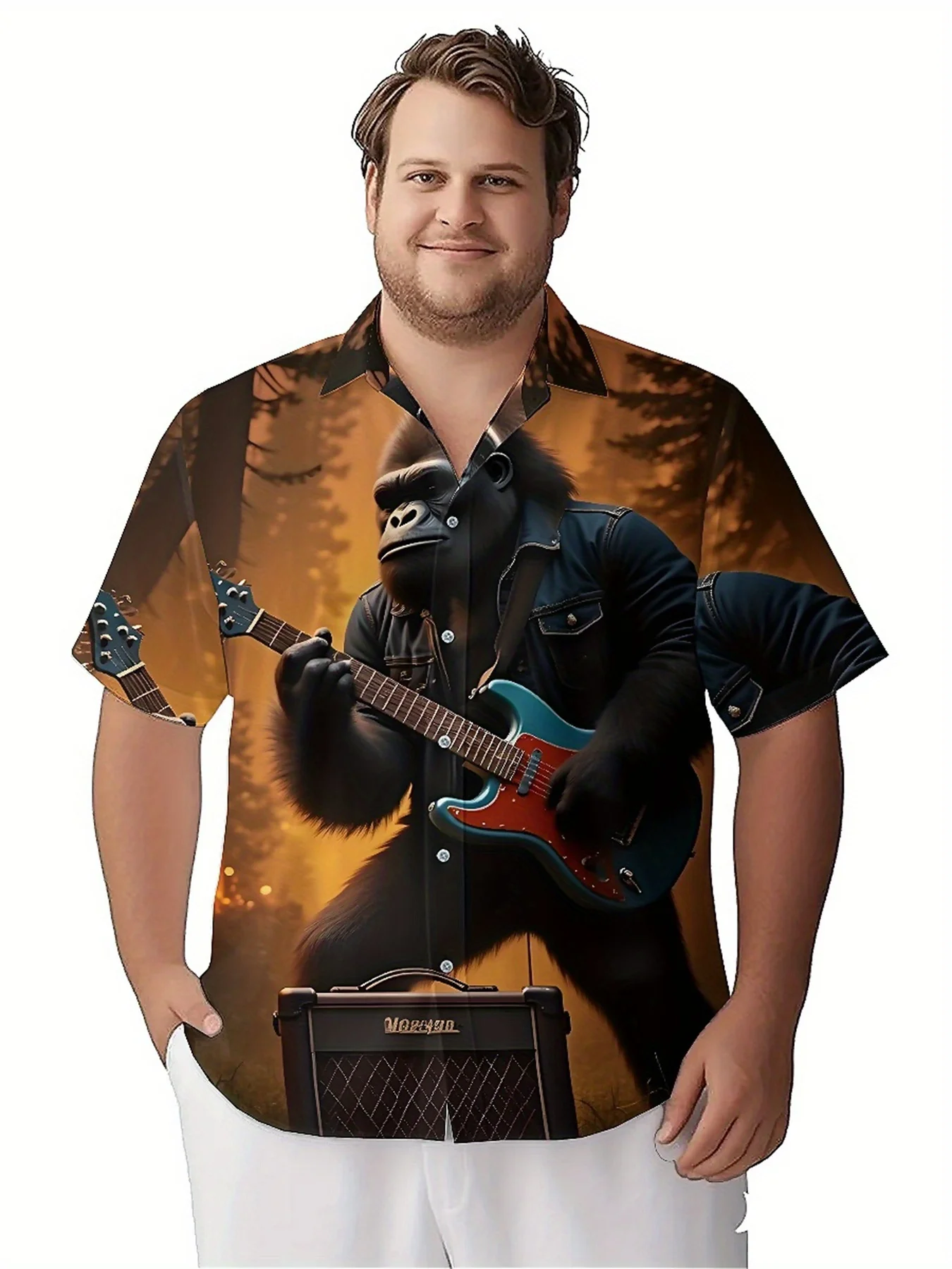 Heren plus size Hawaiiaanse shirts Gorilla Rock T-shirt patroon, button-up shirts, unisex casual kleding, zomertops
