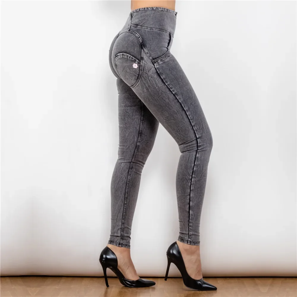 Shascullfites-Jeans taille haute Melody pour femmes, Jeans skinny avec fermeture éclair, Streetwear gris, Vêtements féminins, Mode