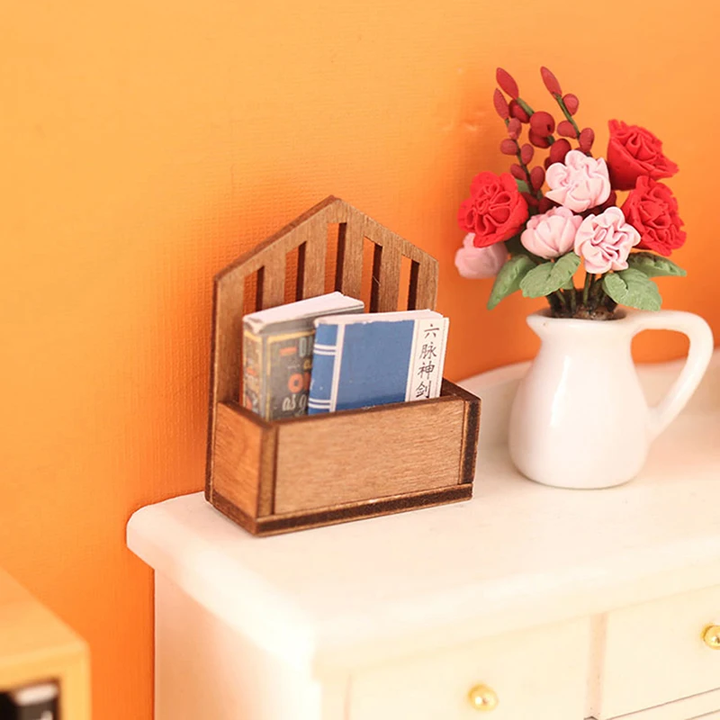 1pc 1:6 1:12 Dollhouse Miniature Bookcase Magazine Rack Storage Basket Mini Bookshelf for Doll House Furniture Accessories Toy