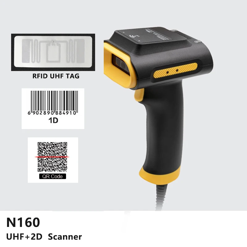 RFID UHF Barcode Scanner 2D+UHF Bluetooth Wireless 1D 2D QR Code Reader 860-960MHz 18000-6C RFID Electronic Tag reader-writer
