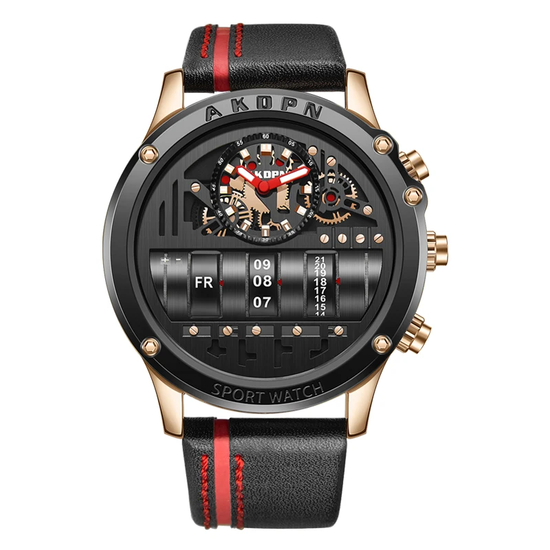 AKDPN Men Watch Brand Digital Electronics Men Watch Luxury Waterproof Quartz Watch Man Leather Sport WristWatch Men montre homme