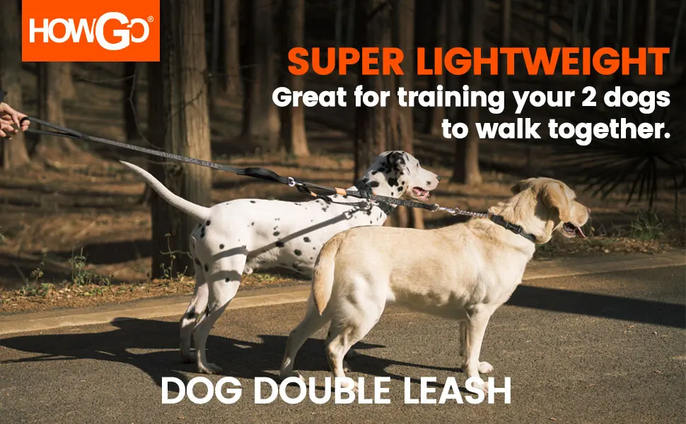 Double Dog Leash No Tangle Dual Dog Leash Lead Coupler Splitter Adjustable Two Handle Training Walking for Medium and Large Dog