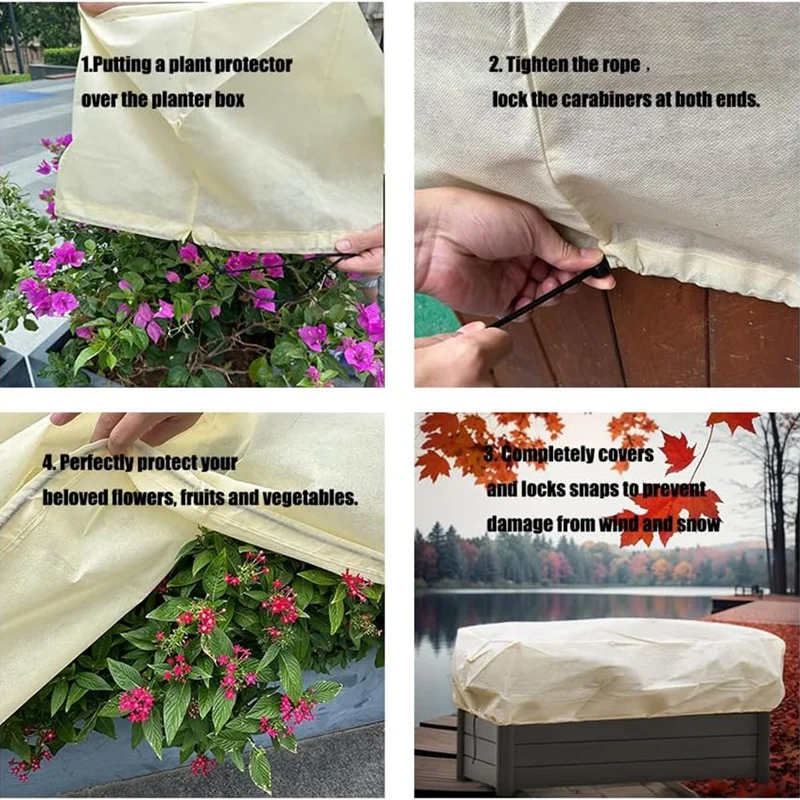 Plant Frost Cover, Rectangular Planter Plant Winter Frost Blanket With Zip Drawstring For Outdoor 150 X 40 X 45Cm 6Pack