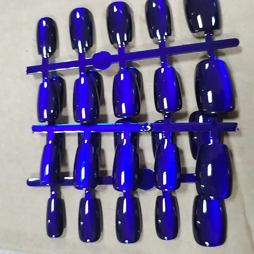 30pcs Deep Blue Cat Eye Gel Fake Nails XS/S/M Full Cover Square Short Shape Design False Nails Autumn Winter Blue Press On Nails