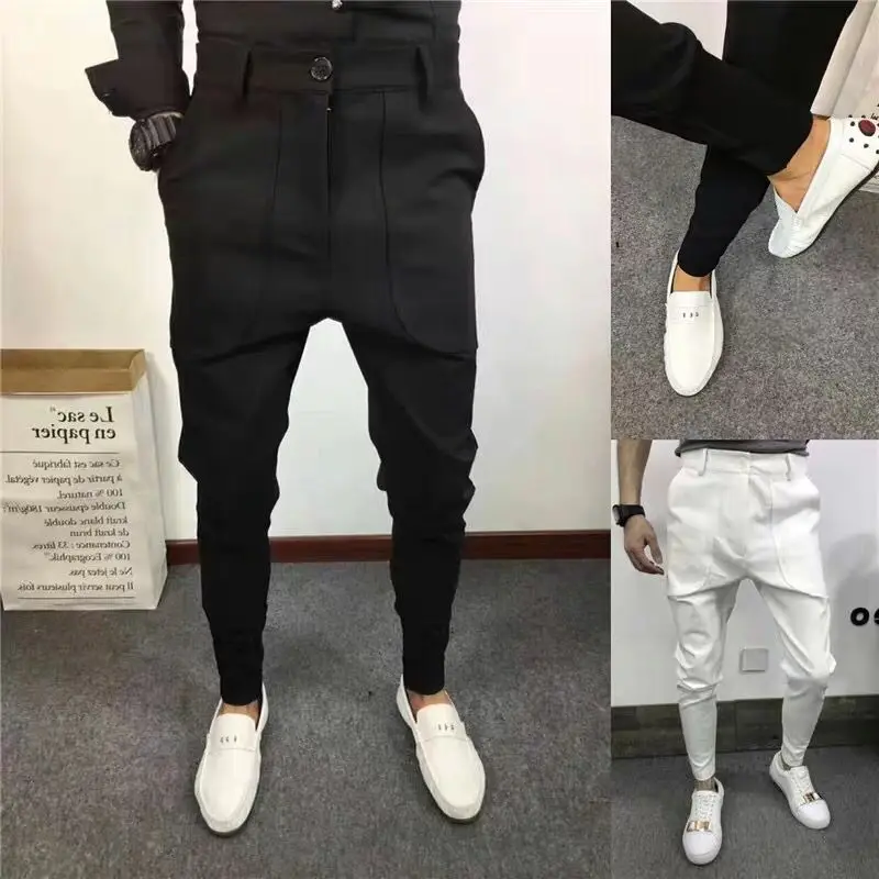 

2023 Casual Blazer Pants Men Korean Fashion Slim Formal Trousers Male Dress Pants Classic Suit Pants White Harem Pants A53