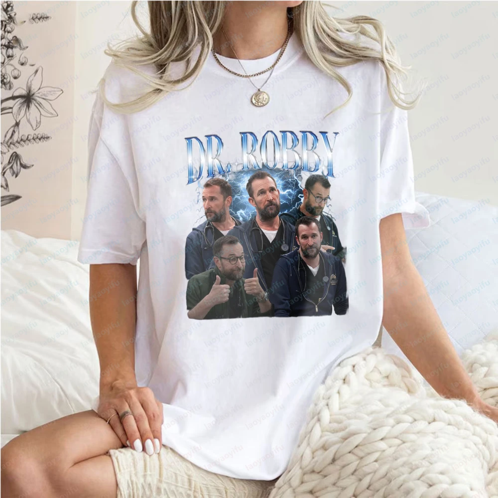 Vintage The Pitt Unisex Tshirt Dr. Robby Portrait Print Tops Nostalgic Tee Casual Fan Vintage Trend Fashion Streetwear for Women