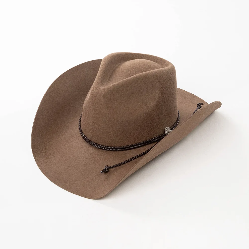 USPOP westerse wolvilt cowboyhoed voor dames, brede rand Fedora met PU-touw strik, herfst winter warme mode hoed