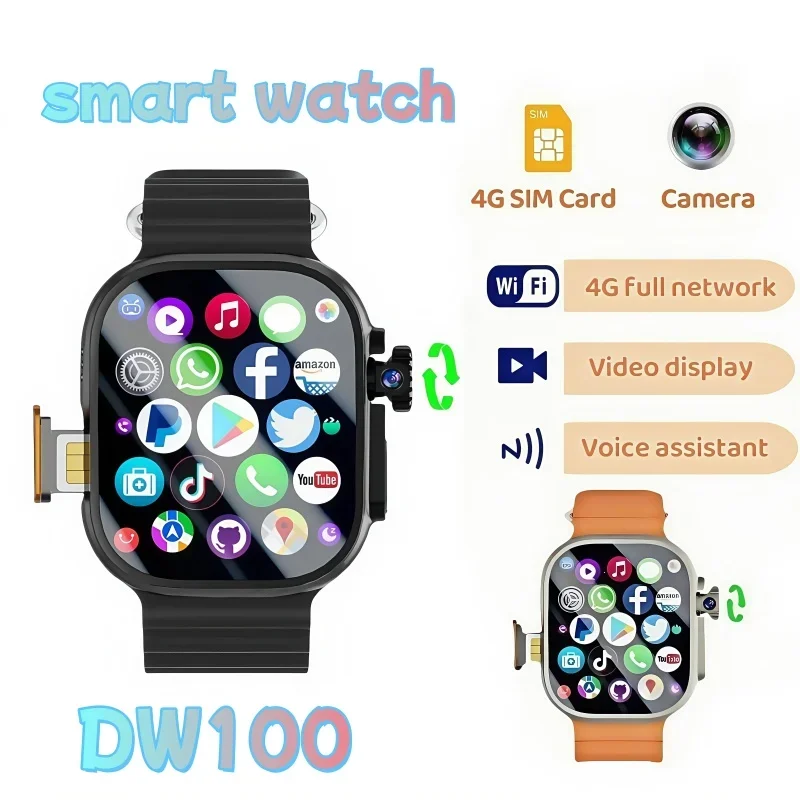 

DW100 Pro 2,29-дюймовые умные часы Amoled с GPS WIFI и функцией разблокировки отпечатков пальцев, вращающаяся камера, SIM-карта, NFC, умные часы для мужчин