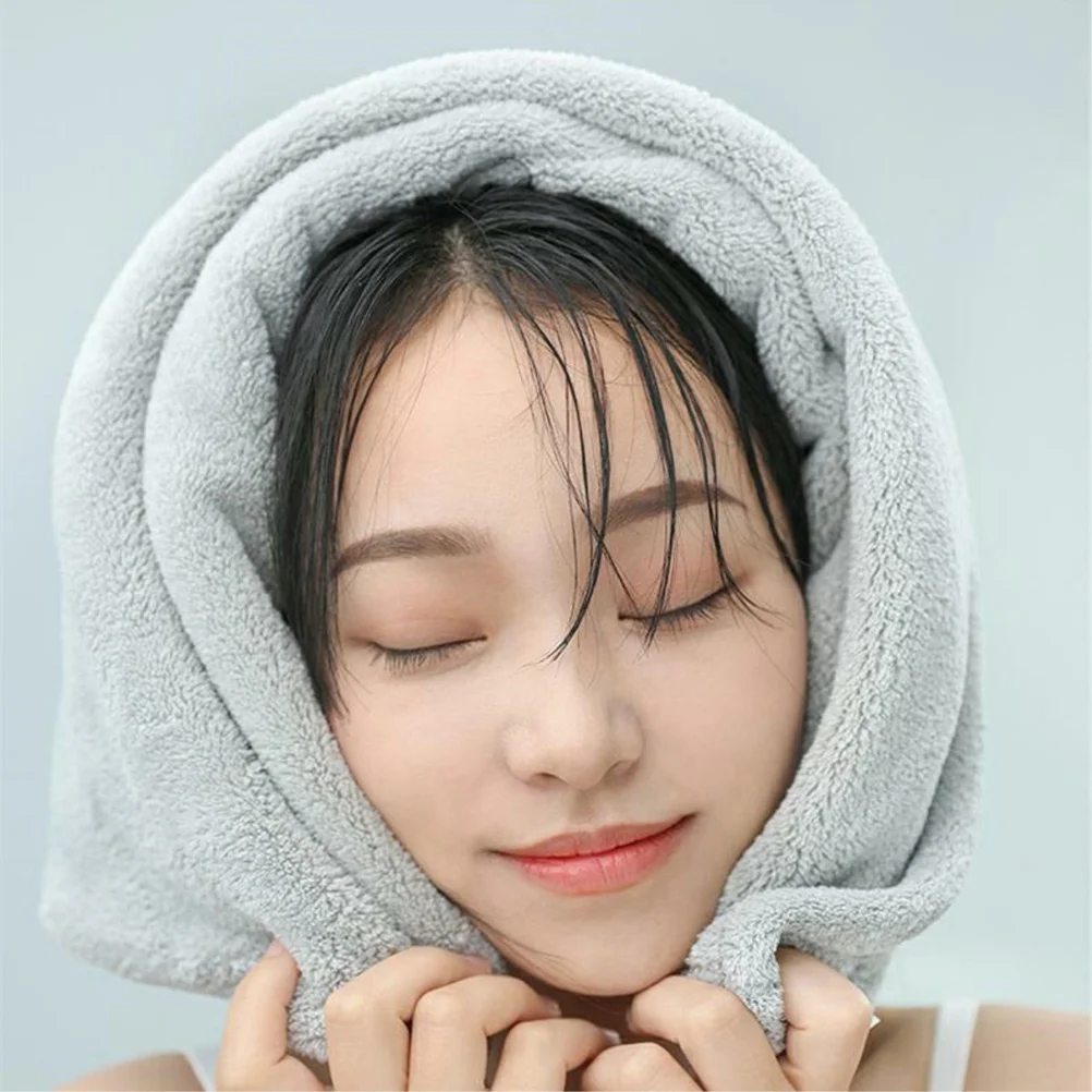 

2Pcs Hair Drying Caps Coral Fleece Super Absorbent Button Design Fast Dry Hair Towels Pink Grey Set Hair-Drying Towels