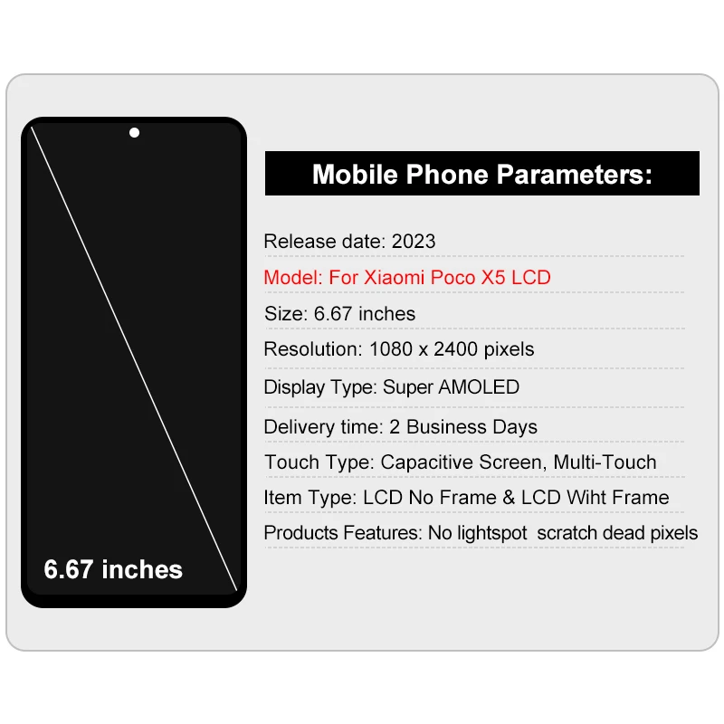 AMOLED  For Xiaomi Poco X5 LCD Display 22111317PG Touch Screen Digitizer Assembly For Mi Poco X5 5G LCD 22111317PI Replace Parts