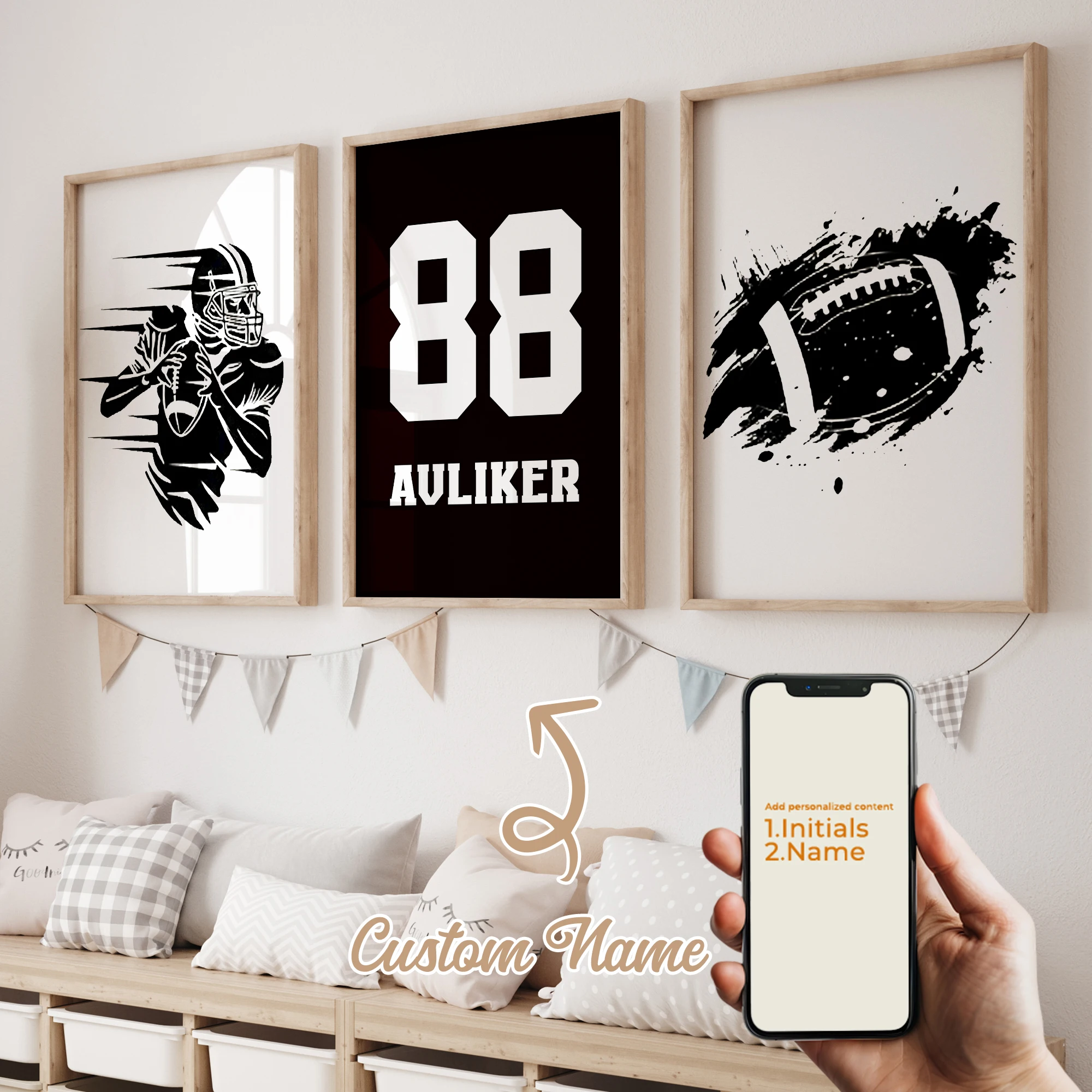 

Modern Personalized Name Custom Rugby Player Sports Wall Art Print Canvas Painting Poster Picture For Kids Room Home Decor