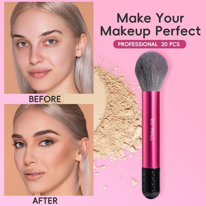 New 20-piece Long-handled Rose Red Makeup Brush Set, Metal Brush Handle Makeup Tools, High-quality Makeup Brushes