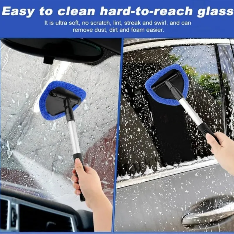 لأداة تنظيف السيارة مع 6 وسادات من الألياف الدقيقة لوازم تفصيل الزجاج الأمامي مقبض قابل للتمديد داخل أداة تنظيف الزجاج الأمامي
