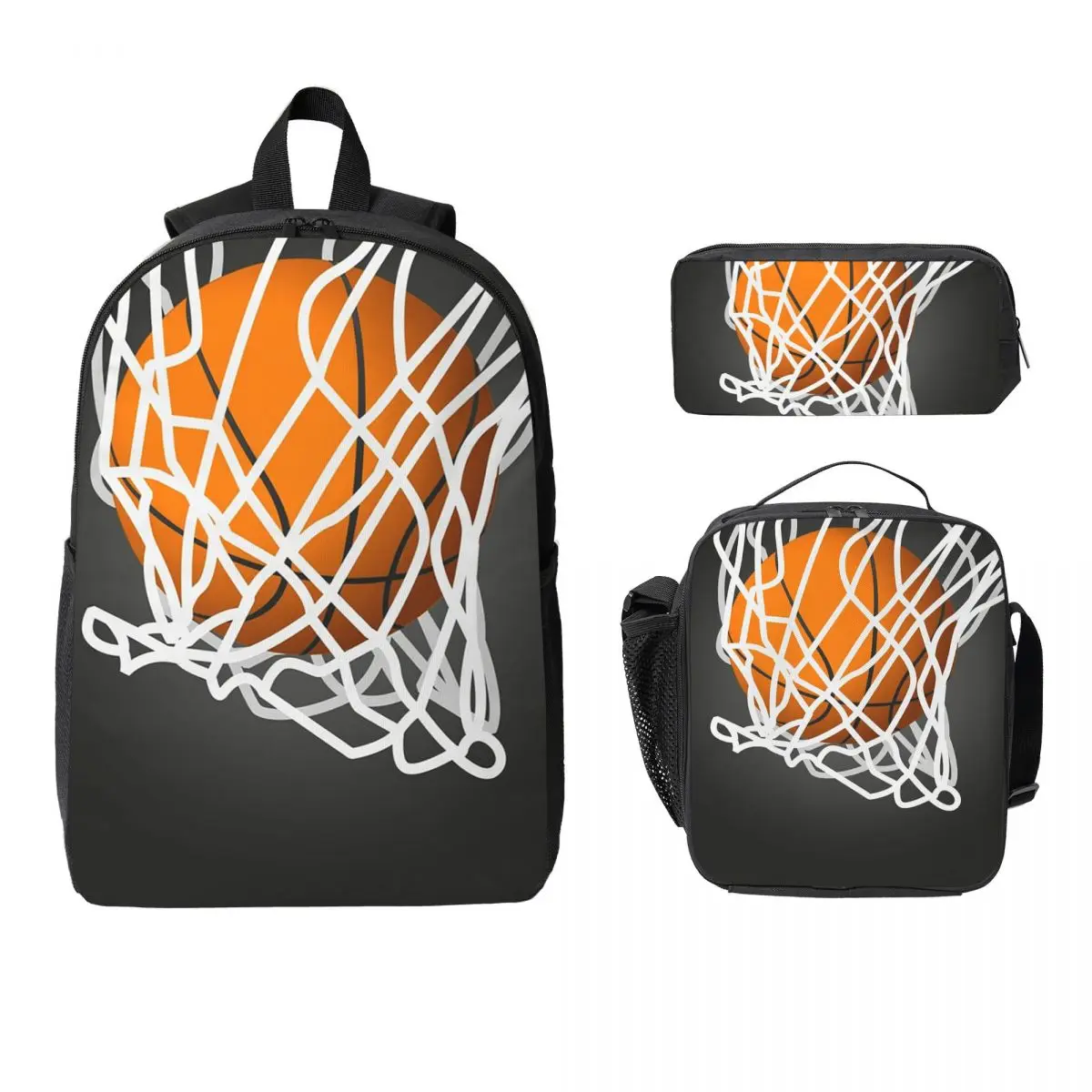

Basketball Backpack Student Boys Girls BookBag School Bag Computer Shoulder Bags 3ps Insulated Lunch Bag Pencil Case