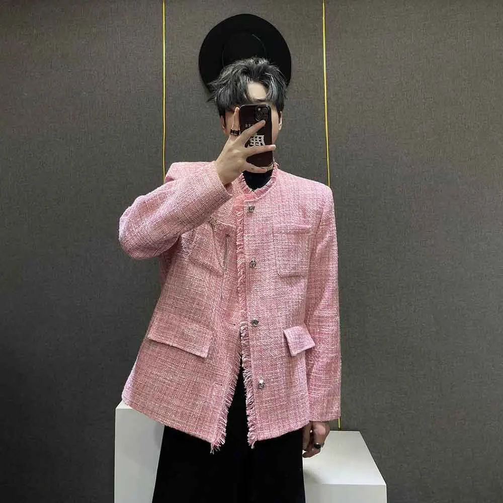 

Мужская осенняя куртка с бахромой по краям, повседневная стеганая куртка на плечах, модный топ для ночного клуба, сценического выступления, мужская одежда 2025