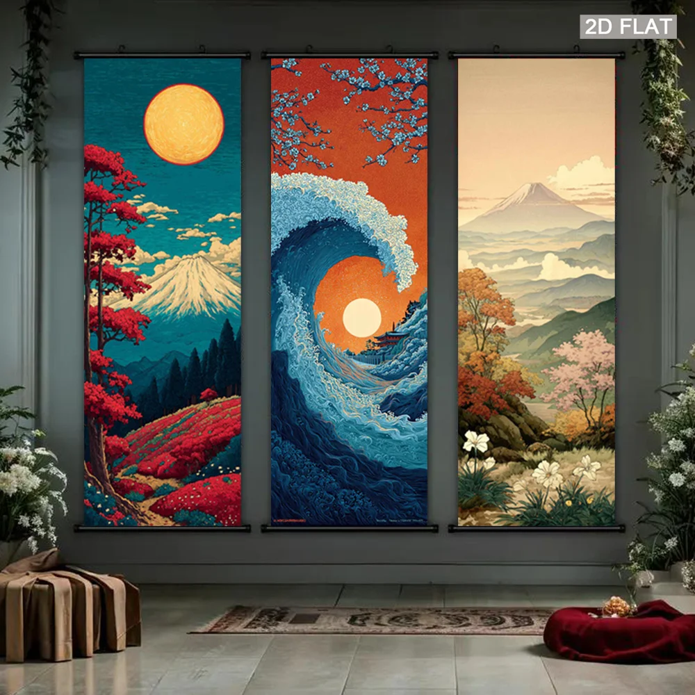 Japanese Scroll Tapestry, Mount Fuji, Kanagawa Hanging Painting, Poster Decoration, Living Room, Home, Room Decoration
