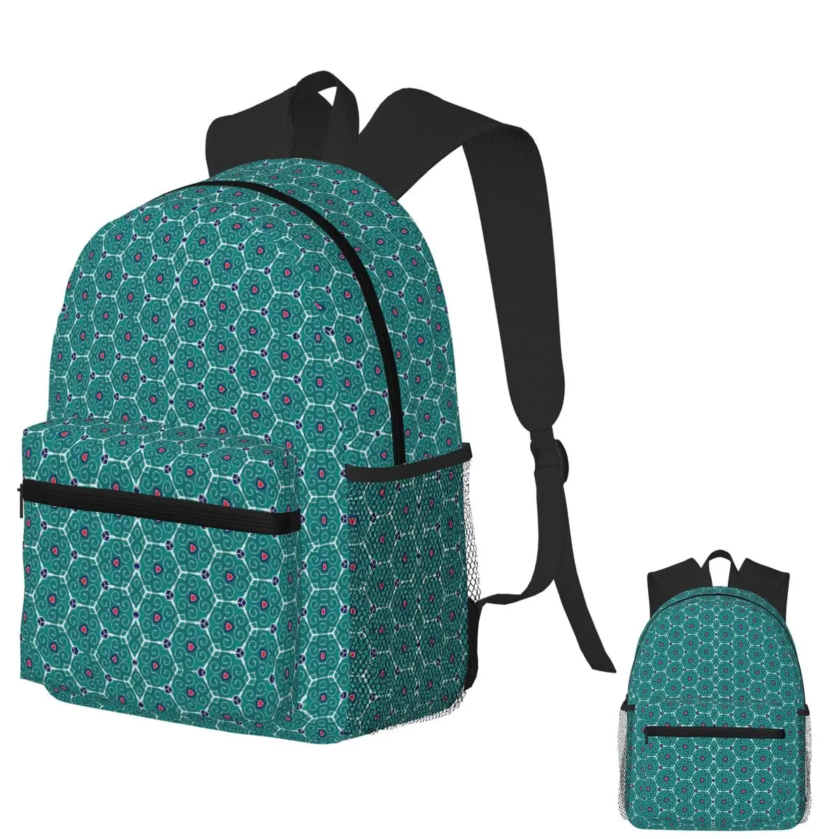 

Teal Mosaic Whirl Geometric Floral Student Backpack School Bag Hiking Travel Daypack for Boys Girls Bookbag Shoulder Bags