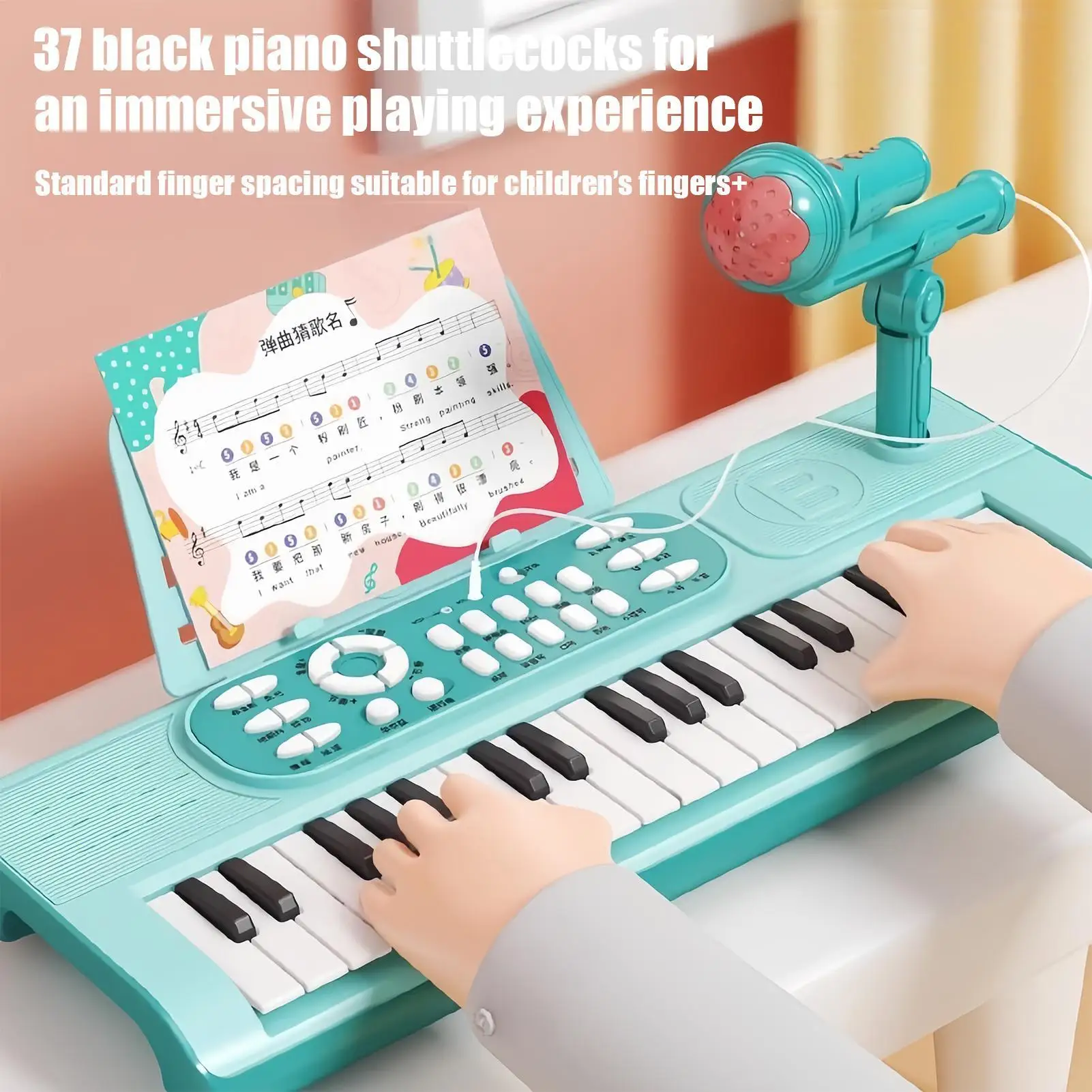 37-klawiszowe elektroniczne pianino dla dzieci z mikrofonem, instrument muzyczny, zabawka, 2 tryby grających, pianino-zabawka, zabawka edukacyjna, prezent