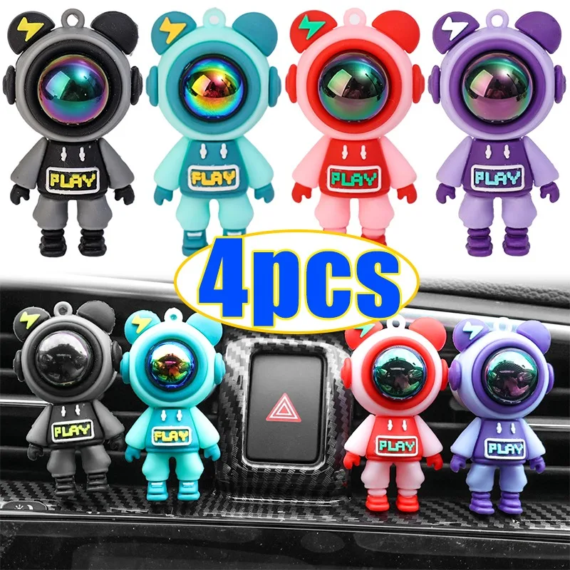 1~4pcs Car Air Vent Fragrance Holder Spaceman Shape Cartoon Astronaut Car Chain Couple Bag Pendant Creative Auto Accessories