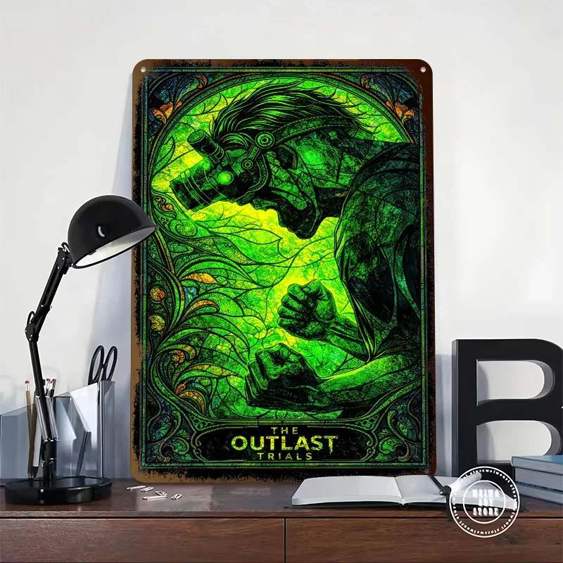 The Outlast Trials Stained Glass Art Printed Poster Customized Wall Art Retro Vintage Metal Tin Signs for Mancave Decoration