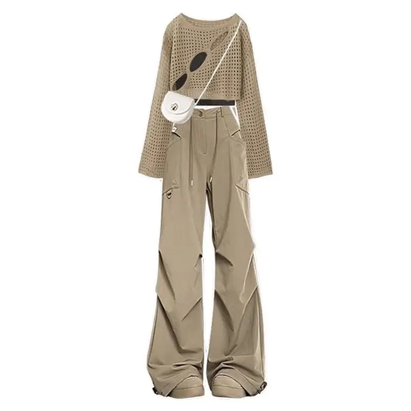 

Women Spring Summer Long Sleeve Shirt Vest Wide-leg Long Pants 3 Piece Sets Casual Office Ladies Trousers Suit