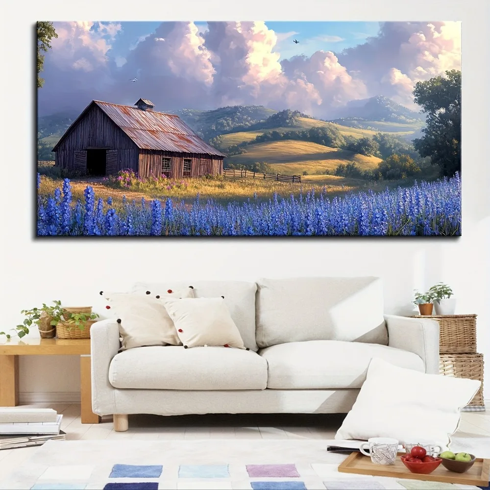 1.5 inch thick pine solid wood frame, mural farm landscape, modern country, nature painting artwork