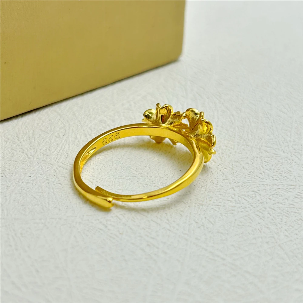 Anelli di fidanzamento per le donne anello da dito fiore placcato oro giallo 24 carati regolabile Anillo Bague accessori per gioielli da sposa regali
