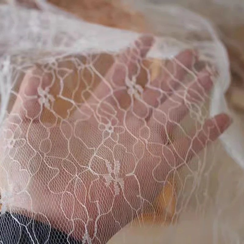 5Meters/lot 150cm wide Latest Black White Mesh Hollow Embroidered Lace Fabric DIY Base Shirt Fabric Wedding Veil Sewing Craft