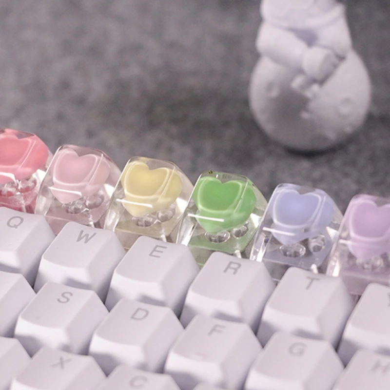 Teclas de resina transparente personalizadas, corazón de amor hecho a mano, teclado mecánico para juegos Cherry Mx Switch