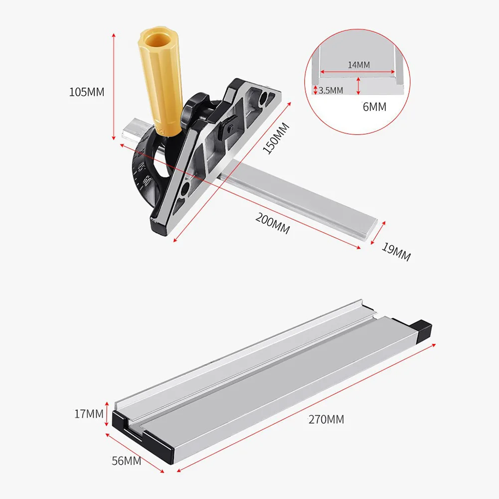 Precision Angle Gauge for miter Gauge ABS Engineering Plastic Parts Sturdy Triangular Base Enhanced Blade Safety Silver