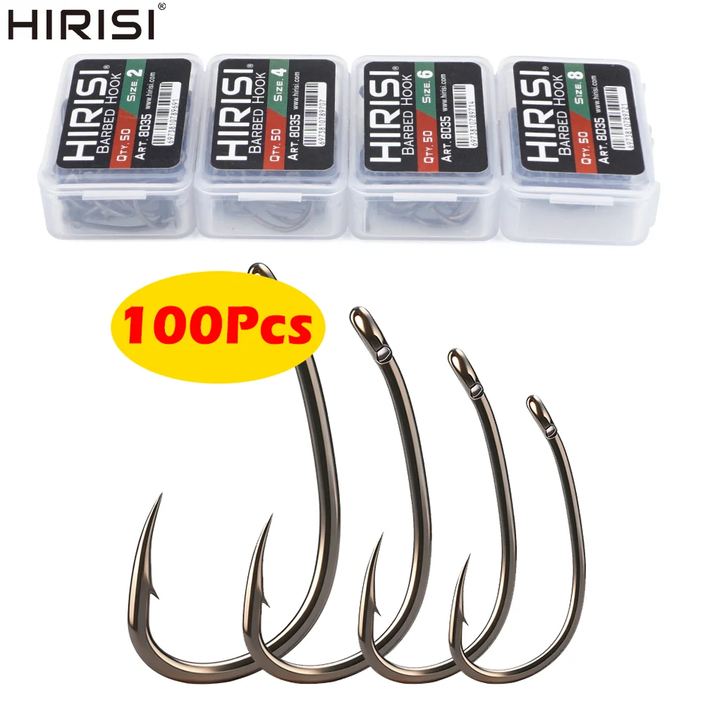 Hirisi 8035 100 Stück Hochkarbon-Edelstahl Mikro-Widerhaken-Angelhaken PTFE-Beschichtet Verbindbar Box-Angelhaken Angelzubehör