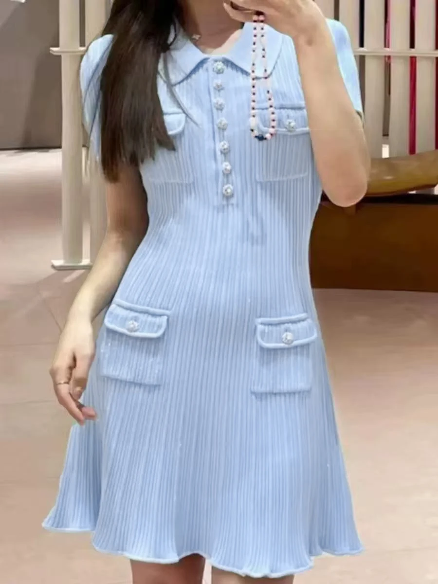 

Модные вязаные облегающие платья для женщин, новинка 2025, элегантное тонкое платье-свитер с пряжкой и короткими рукавами, мини-платья с рыбьим хвостом