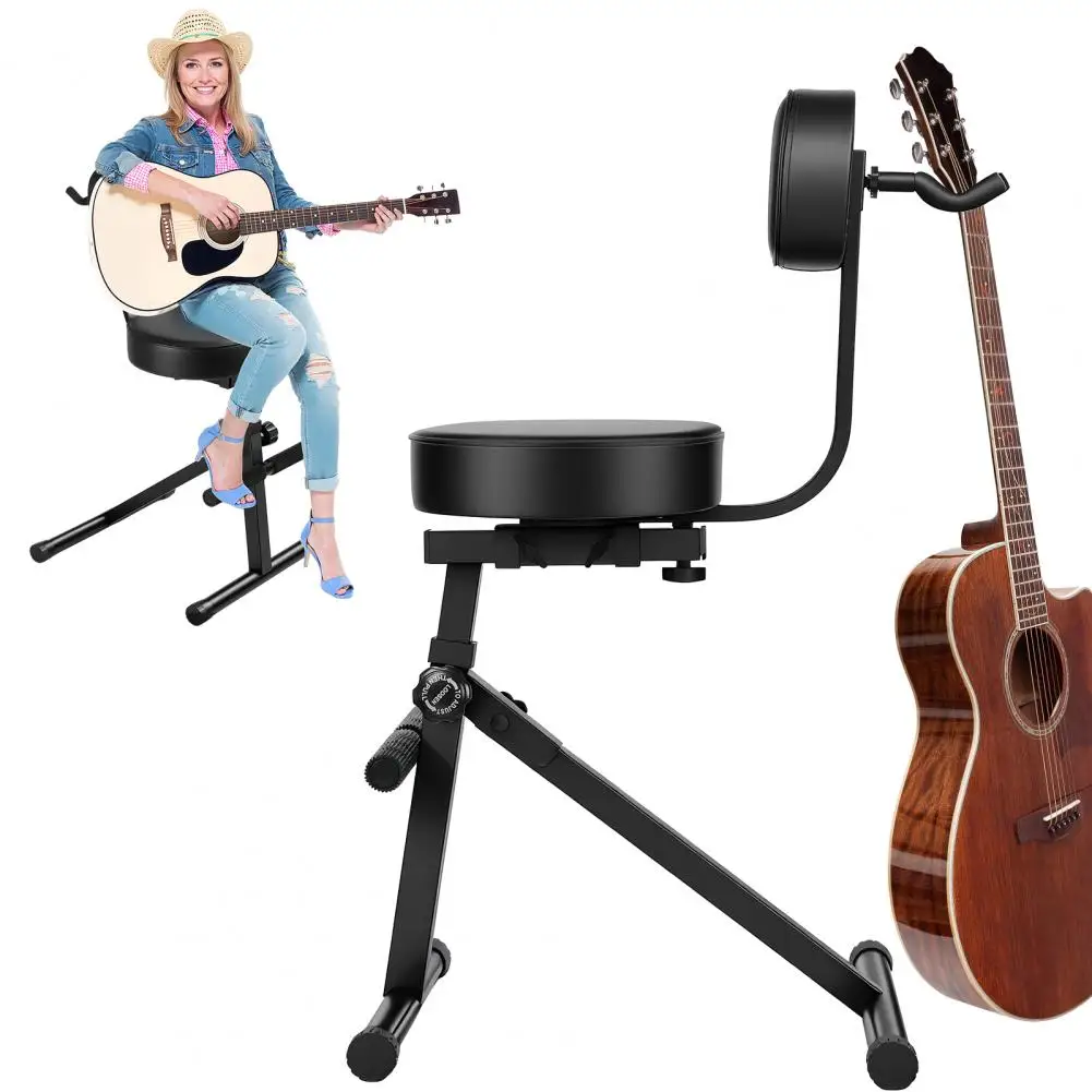 

Foldable Guitar Chair with Backrest & Footrest Padded Seat for Electric Guitar Violin Bass Practice