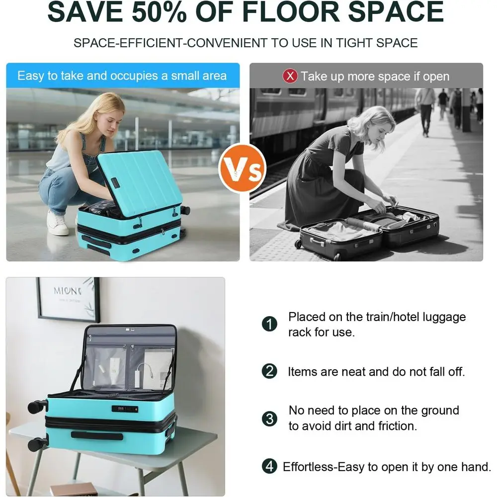 Mala giratória expansível de 20 polegadas com porta USB, trava TSA e abertura superior, azul lago