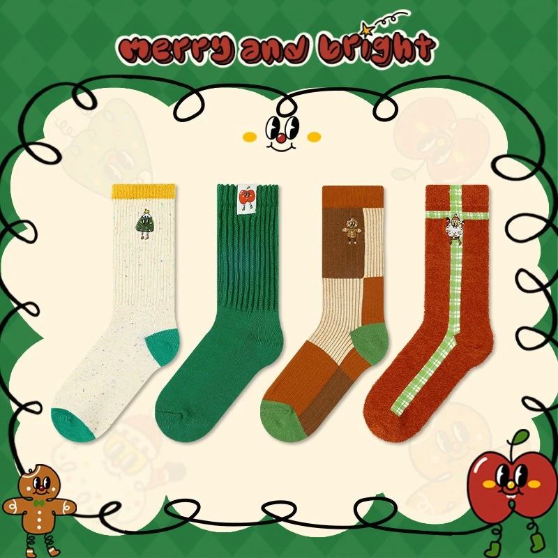 Cartoon Santa Claus Pattern Socks for Men and Women Lovely Cotton Crew Sock Unisex Christmas Middle Tube Colorful Socks Gitts