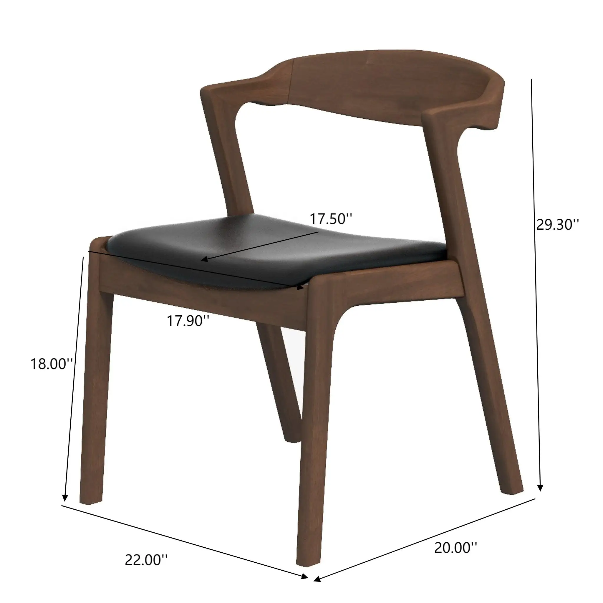 Dakota Solid Wood Black Leather Dining Chair Sets For Restaurant Dining Room Coffee Shop