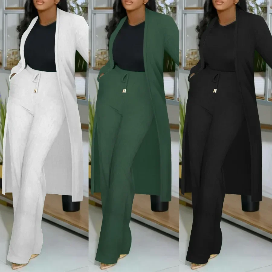 

Women's Set Full Sleeve X-Long Knitted Coat+ Long Pant Suit 2025 Spring Streetwear Two 2 Piece Set Africa OL Outfits