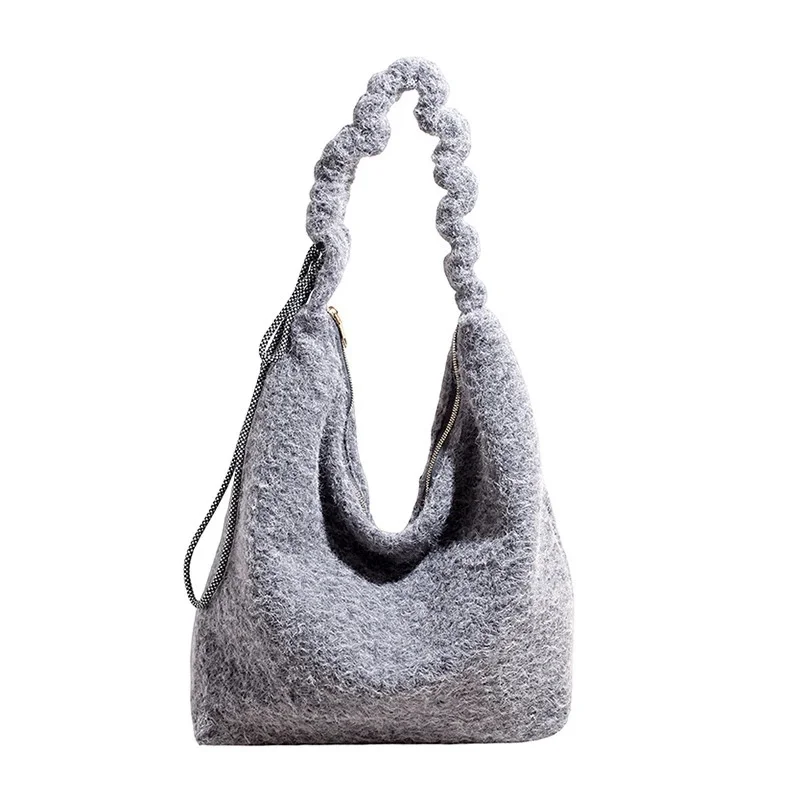 أفخم فو الفراء حمل حقيبة المرأة ركاب سعة كبيرة الكتف حقيبة تحت الإبط الخريف الشتاء دافئ عادية العمل كلية حقيبة يد #4