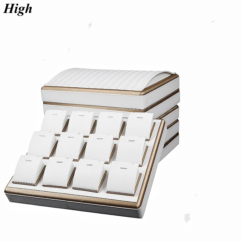 

Белый лоток для демонстрации ювелирных изделий из искусственной кожи, высококачественный счетчик, оконный реквизит, ящик для хранения колец, ожерелий, подвесок, сережек