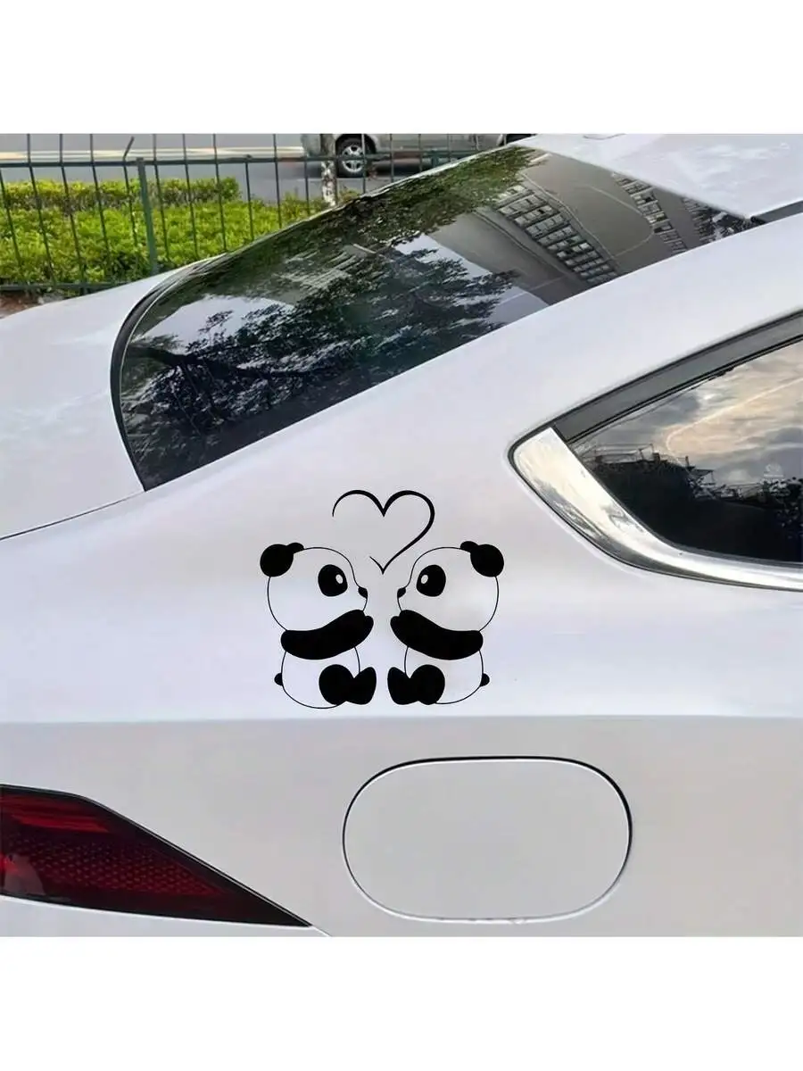 Adorable Panda Heart Cartoon Decal - Durable PVC Sticker For Cars, Motorcycles, Walls, Laptops - Cute Black & White Design, Pand