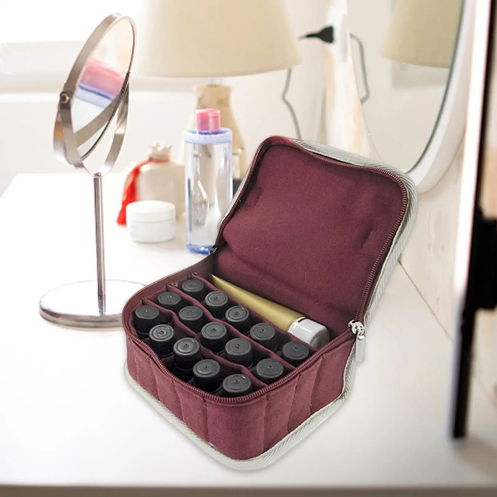 Organizador de esmalte de uñas, estuche de transporte multiusos de 16 rejillas para lápices labiales