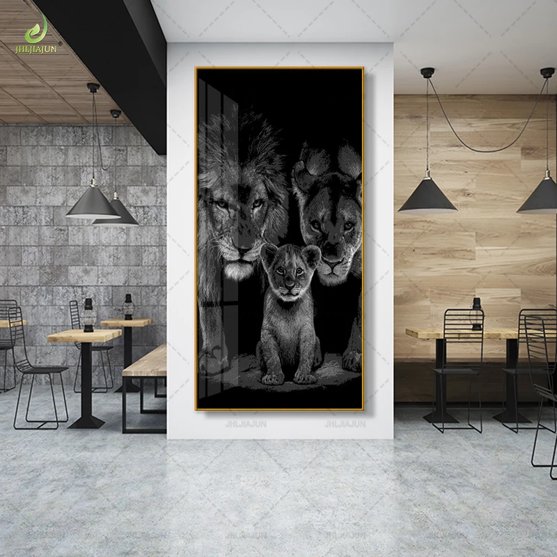 Modern Home Decor African Lion King Family Canvas Painting Black White Wild Animal Poster Prints for Living Room Wall Art