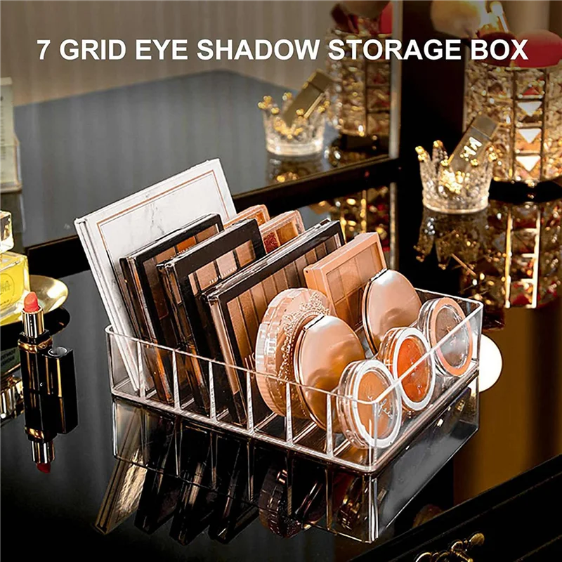 

3X Eyeshadow Palette Organizer- 7 Section Divided Makeup Acrylic Palette Organizer Holder For Vanity Cosmetics Makeup-B61B