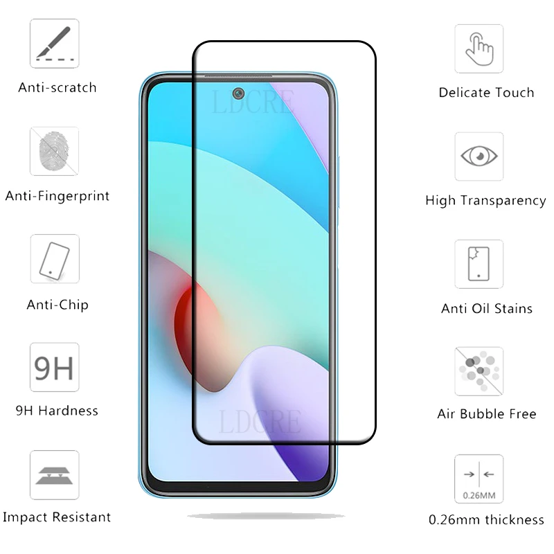 واقي شاشة من الزجاج المقسى لـ xiaomi redmi 10 ، 4 ، غطاء كامل ، صمغ 9h hd