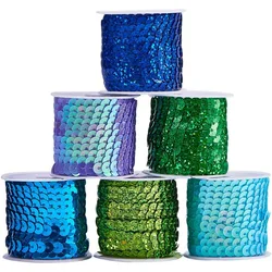 6Rolls 30 Yards Mermaid Flat Sequin Strip 6mm Blue Spangle Flat Sequins Sewing Trim Paillette Spool String Metallic Shiny Sewing
