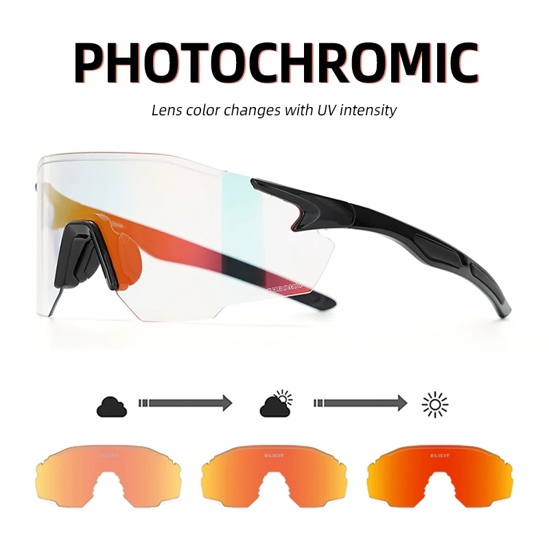 

ELICIT UV400 Photochromic Sports Sunglasses Cycling Goggles Windproof Lightweight Outdoor Eyewear for MTB Bike Running Hiking